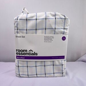 Room Essentials Twin XL Twin Microfiber Sheet Set Blue Plaid Windowpane Bedding